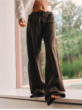 Zara Wide-Leg Brown Pull-On Cotton Jeans